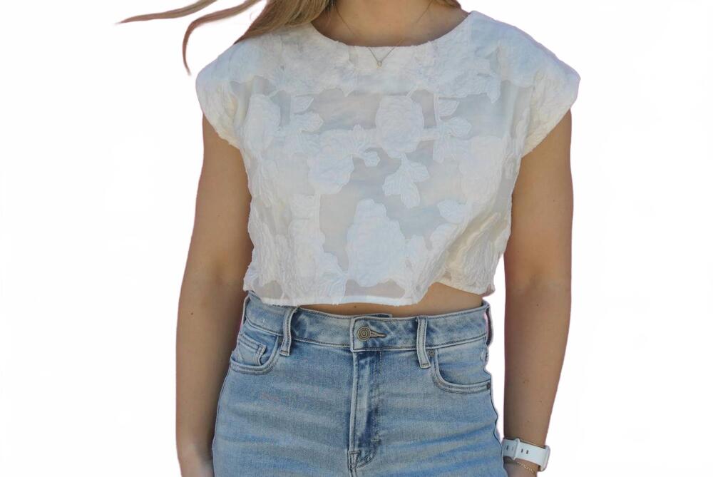NEW TCEC floral cropped top in white